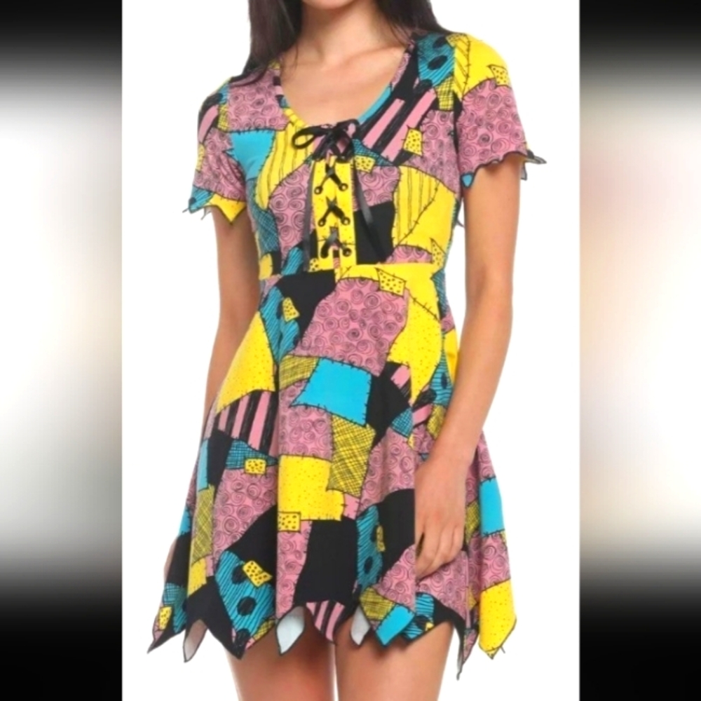 NWT Nightmare Before Christmas Sally Patchwork jaggged Dress Size Large
